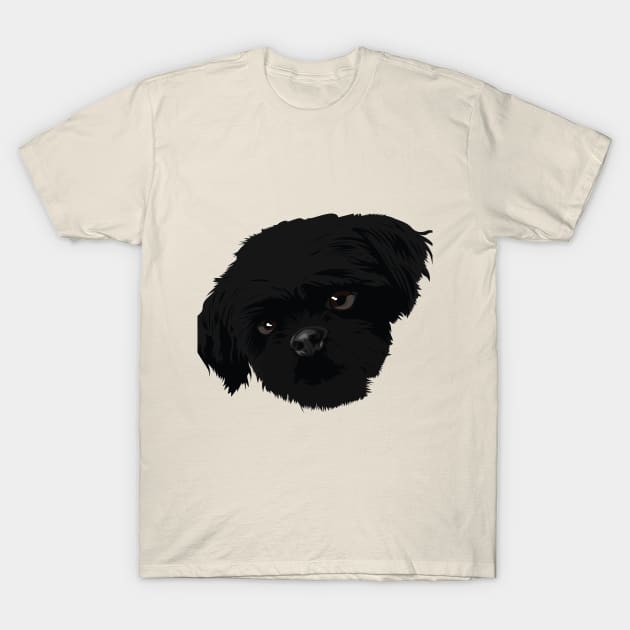 Black dog Hairy Only head T-Shirt by Rockave Design